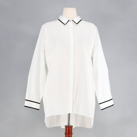 NWT CHICO'S No Iron Cotton Contrast Trim Tunic Shirt Optic White Size 3 (XL/16) - Picture 1 of 10